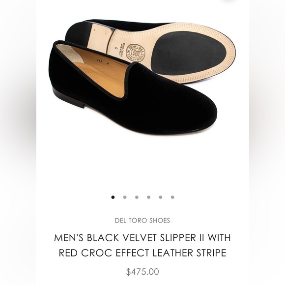 Del Toro Other - DEL TORO MEN'S BLACK VELVET SLIPPER II WITH RED CROC EFFECT LEATHER STRIPE